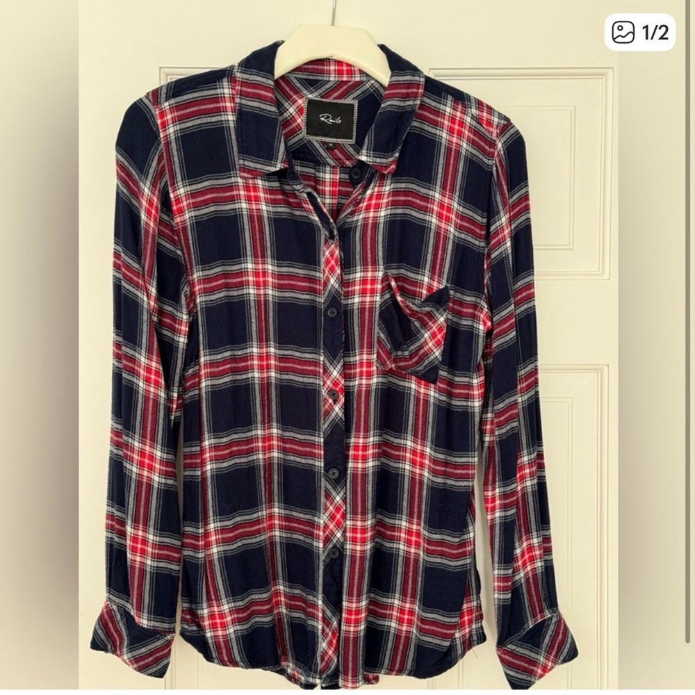 Rails Plaid Button Down Shirt Navy Red Women's Size Medium